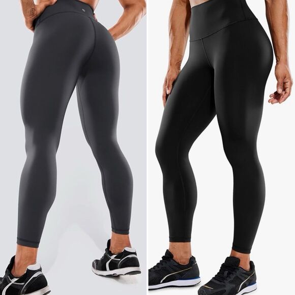 CRZ YOGA High Waisted Compression Leggings Workout Pants Gray & Black Small - Picture 1 of 6
